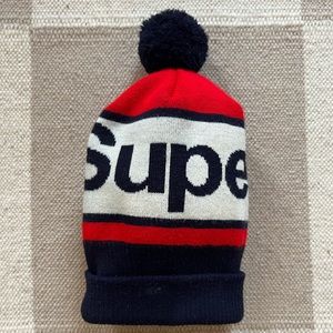 Superdry Red, Black & White Pom Beanie
